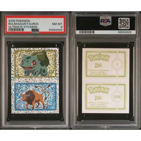 POP 1 Merlin 2005 Pokemon Ultimate Stickers Series 7 Bulbasaur Tauros PSA 8 Holo - Picture 3 of 4